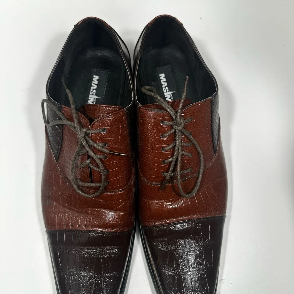 Masimo New York Oxford‎ Mens 12 Brown Croc Embossed Two Tone Square Toe 2180-12